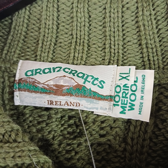 A62043 NWT Aran Craft Merino Wool Aran Stitch Zip Front Cardigan XL Green - Picture 6 of 9